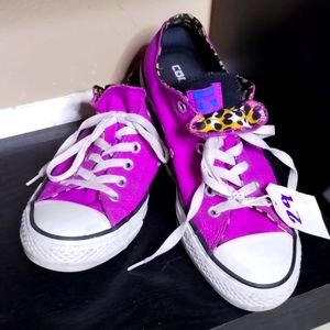 29. CONVERSE double tongue purple and leopard print sneakers- hard to find!!